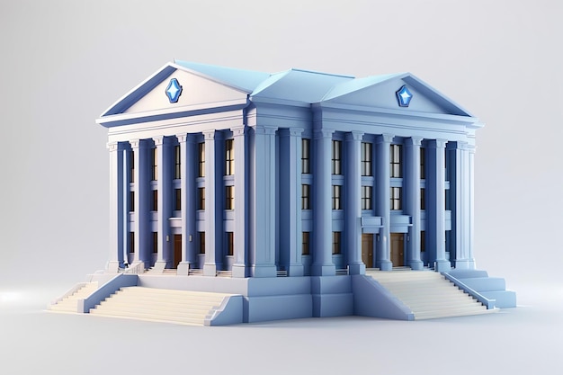 Фото 3d-рендеринг синего значка здания правительства или банка на белом фоне