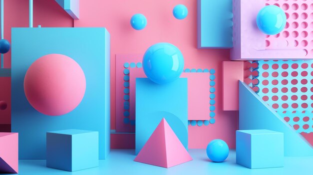 写真 3d レンダリング: ピンクと青のパステルカラー 抽象的な背景