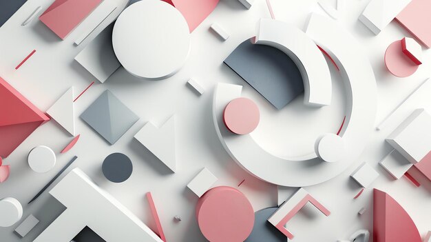 Фото 3d-рендеринг геометрических форм розово-белых и серых форм разных размеров и форм абстрактная композиция