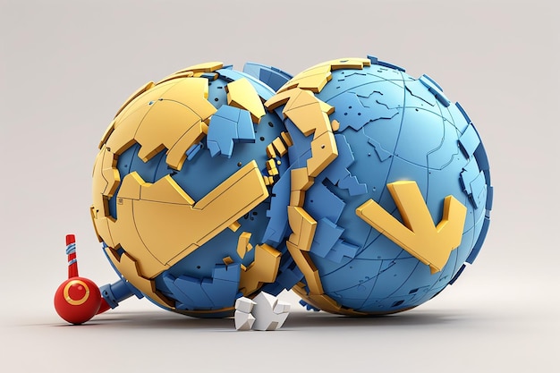 Фото 3d-рендеринг глобального знака мира и флага украины на белом фоне концепция отсутствия войны, прекращение боевых действий, иллюстрация в стиле мультфильмов