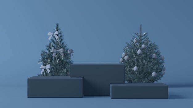 写真 クリスマスの装飾が施された表彰台の3dレンダリング