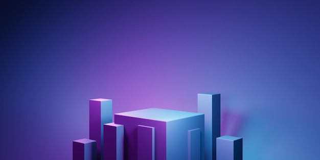 Фото 3d-рендеринг фиолетового и синего абстрактного геометрического фона сцена для рекламных технологий