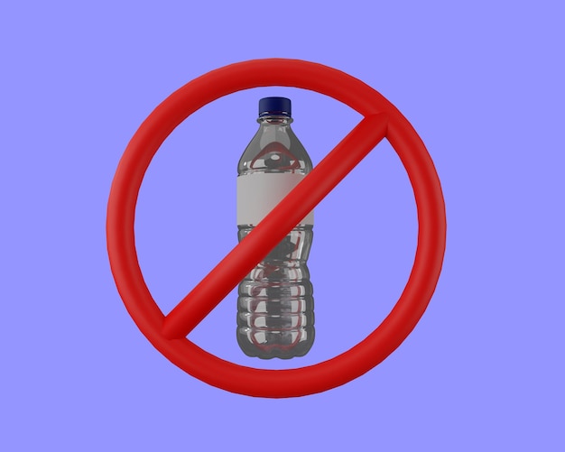 Фото 3d-рендеринг значка знака, запрещающего выбрасывать пластик или использовать пластиковые бутылки