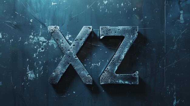 写真 3d レンダリング 文字 x と z の金属製 文字 は 暗く 粗い 表面 を 持つ 暗い 青い 背景 に 設定 さ れ て い ます.