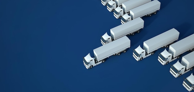 写真 青い背景、空中写真に対する白いトラックの3dレンダリング