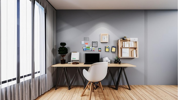 3d rendering office room decorations with laptop