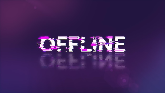 3D rendering offline text with screen effects of technological glitches