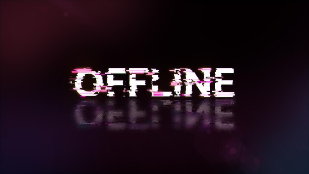 3d rendering offline text with screen effects of technological glitches
