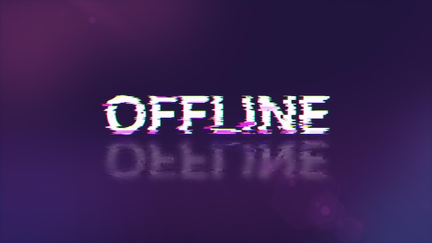 3d rendering offline text with screen effects of technological glitches