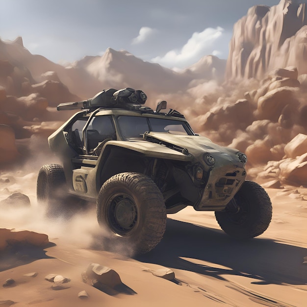 3d rendering of an offroad vehicle in the desert