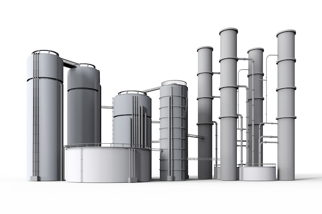 3d rendering oil refinery plant on white background