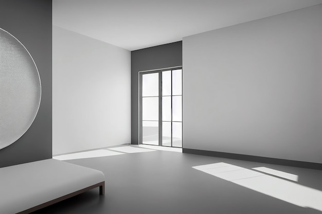 3D rendering old plate of white canvas on white wall in empty room