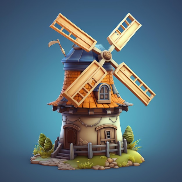 3d rendering of an old village windmill isolated