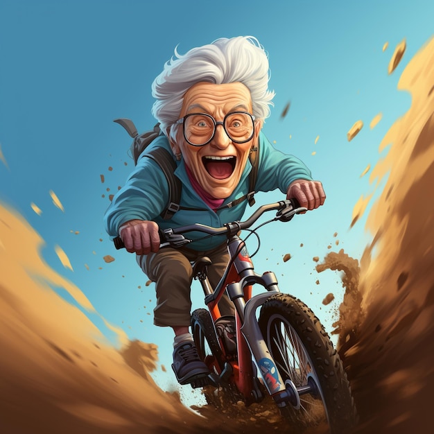 3d rendering old woman Biking