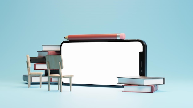 3d rendering online class education on smartphone mobile\
illustration