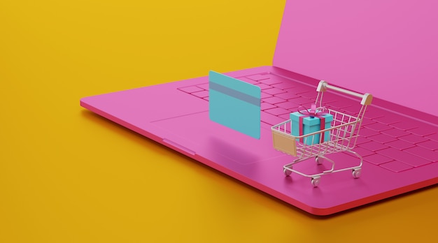 Rendering 3d concetto di shopping online.