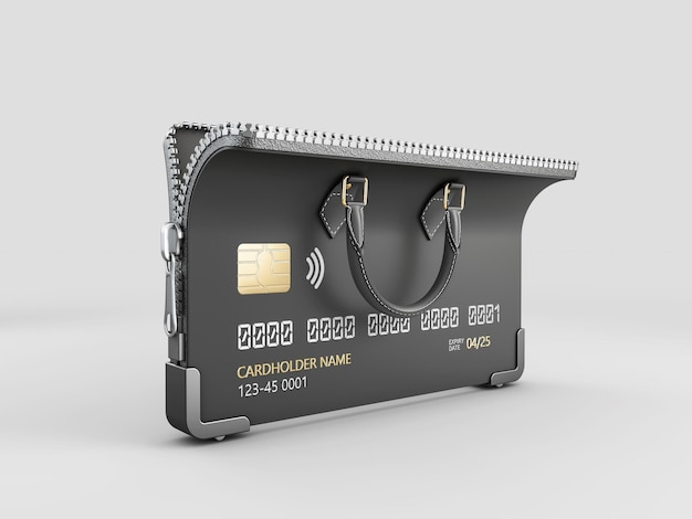오픈 신용 카드의 3d 렌더링, 클리핑 경로가 포함되어 있습니다.
