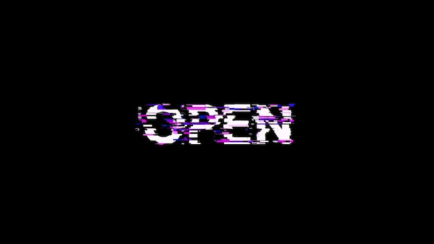 3D rendering open text with screen effects of technological glitches