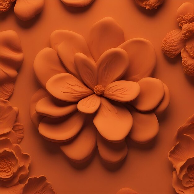 Foto rappresentazione 3d di uno sfondo arancione con un motivo di fiori d'arancio