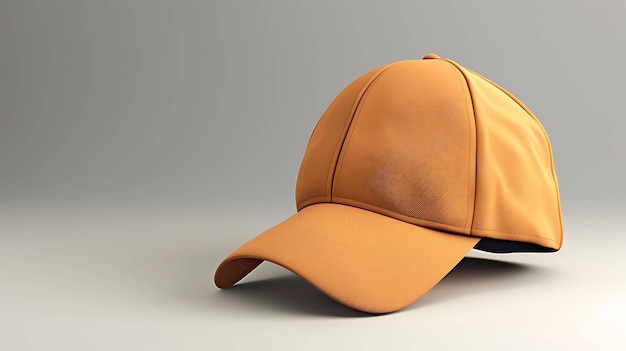 Photo 3d rendering of an orange baseball cap at a jaunty angle on a pale gray background