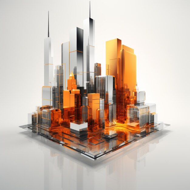 3d rendering of an orange city with skyscrapers