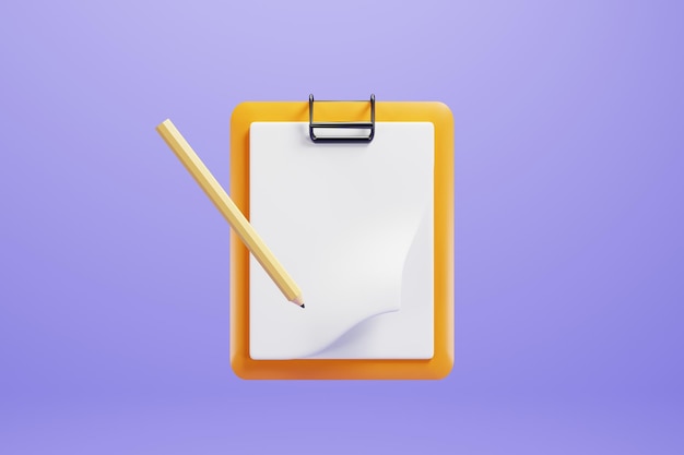 3d rendering orange clipboard with yellow pencil icon 3d render illustration