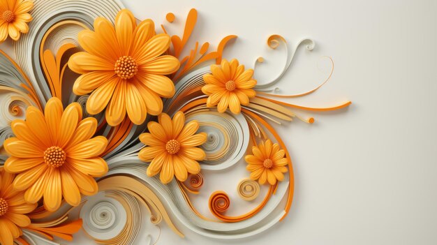 3d rendering of orange flowers on a white background