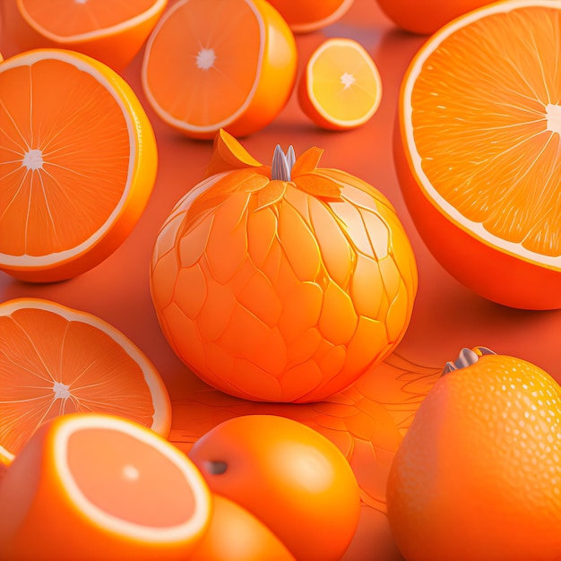 3D-рендеринг апельсиновых фруктов с искусственным интеллектом