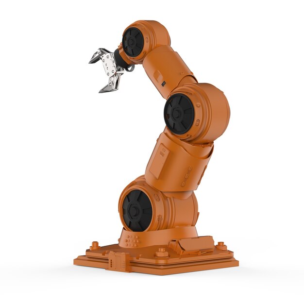 3d rendering orange robotic arm on white background