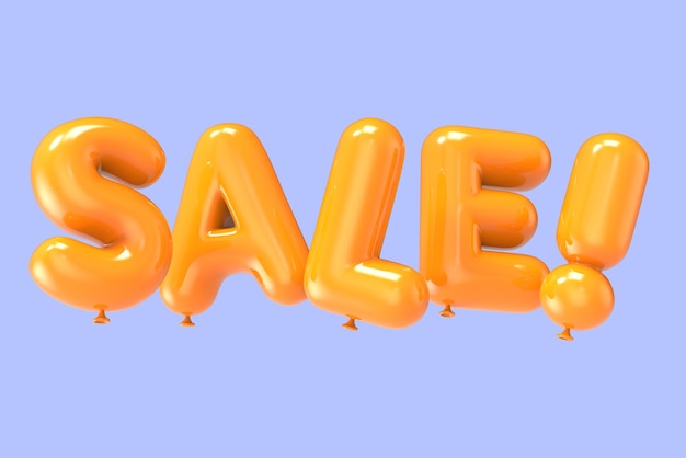 3d rendering orange SALE foil balloon phrase on purple background