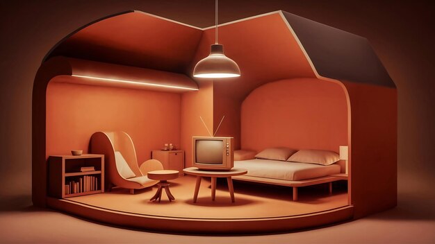 3d rendering orange vintage minimal bedroom suite in hotel with tv
