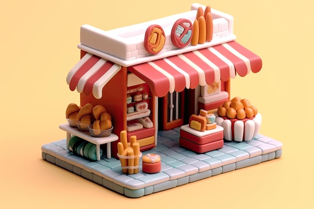 Photo 3d rendering ordering food in small shop