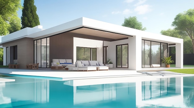 3d rendering of an original modern villa with swimming pool