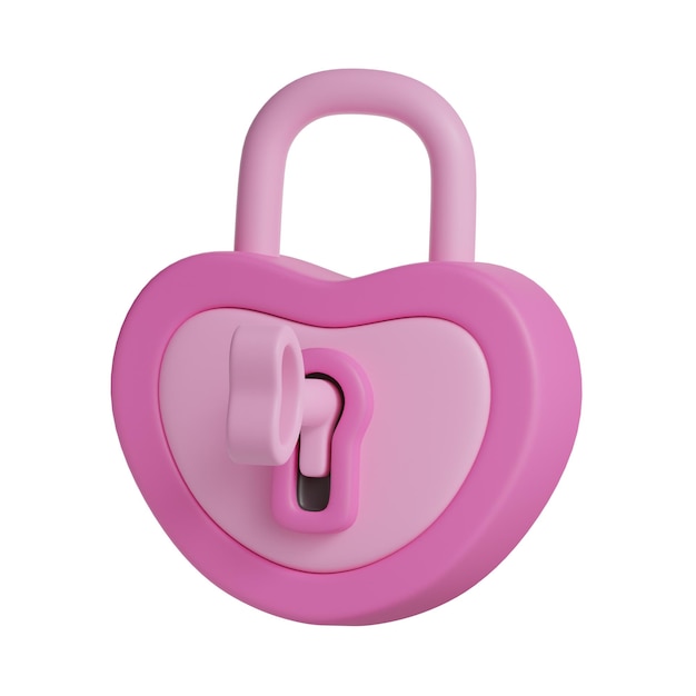 Photo 3d rendering of padlock valentines day icon isolated on white background