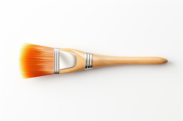 3d rendering of paint brush with orange paint splash on white background