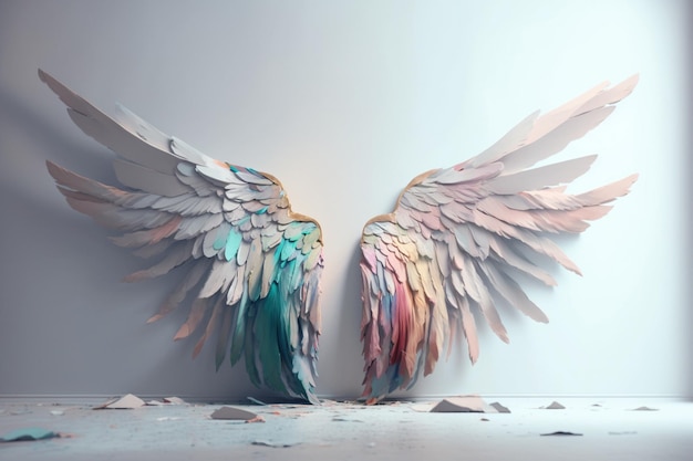 A 3d rendering of a pair of angel wings.