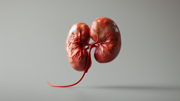 臓の3Dレンダリング 臓は赤茶色で,平らな豆状の表面を持っています