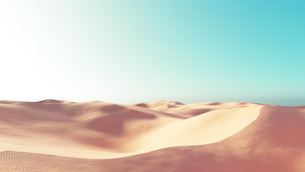 3D rendering Panorama of dunes in a sandy desert sand dunes under a blue sky