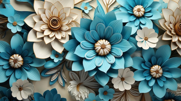 3d rendering of paper flowers on a wall