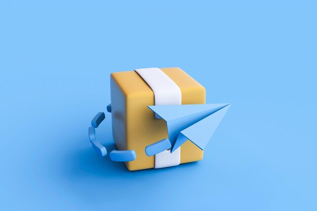 Photo 3d rendering of paper plane and cardboard boxes