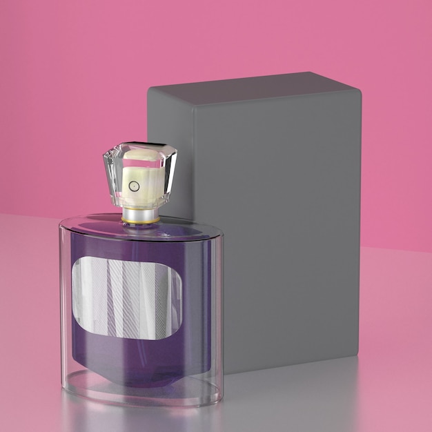 3D-rendering parfum verpakking op roze achtergrond