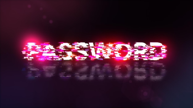 3D rendering password text with screen effects of technological glitches