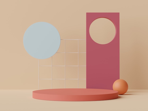 3d rendering of pastel minimal scene of blank podium with earth tones theme