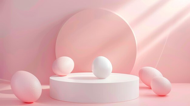 Photo 3d rendering peachy pink pastel easter background blank cylinder podium empty showcase round stage empty pedestal product display blank board expo platform copy space