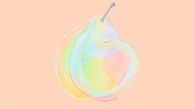 Photo 3d rendering of a pear with a pastel rainbow gradient on a pink background