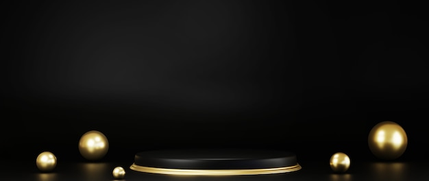3d rendering of pedestal isolated on black background, gold frame, memorial board, abstract minimal concept, luxury minimalist mockup