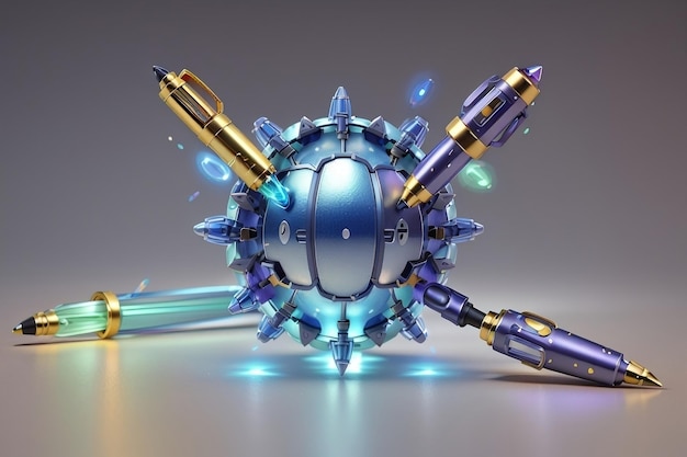 3d rendering of a pen metallic body illuminated by a vibrant aigenerated aura