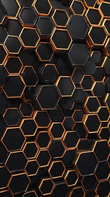 3d rendering perspective black hexagon abstract background