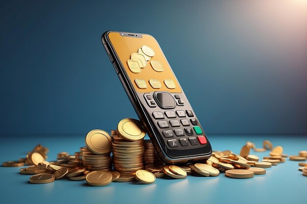 3d rendering of phone and coin icon concept of money payment transaction technology on phone on background 3d render illustration cartoon style