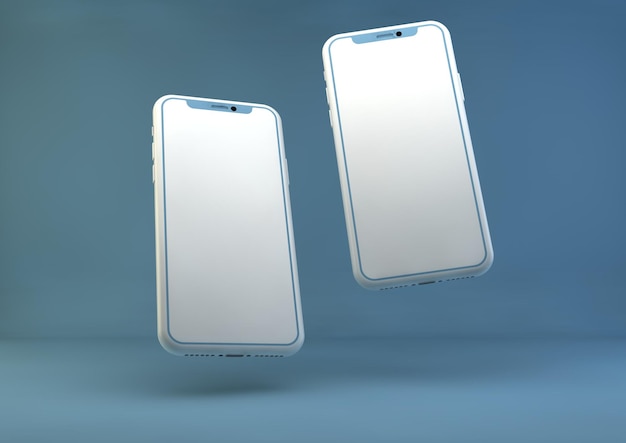 Foto rendering 3d del modello di telefono sullo sfondo blu